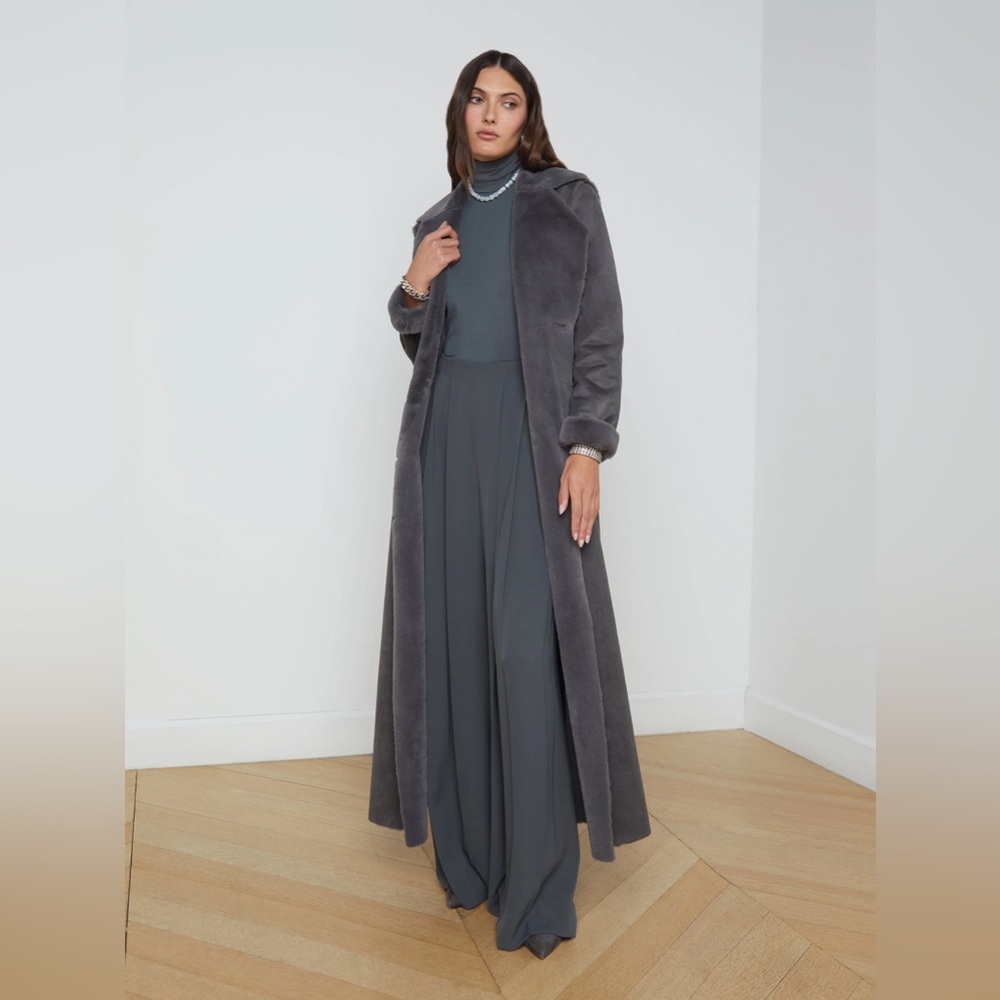 NWT l'agence Citron Faux Fur Maxi Coat size 00 in color Dark Grey